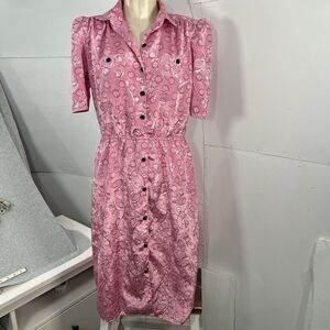 Vintage Jenny's Fashion Dress Womens Medium circles pink black Mod 80s